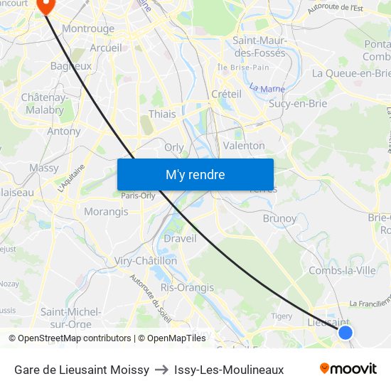 Gare de Lieusaint Moissy to Issy-Les-Moulineaux map