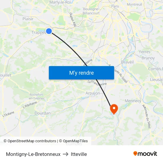 Montigny-Le-Bretonneux to Itteville map