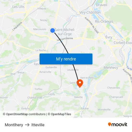 Montlhery to Itteville map