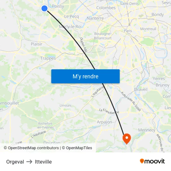 Orgeval to Itteville map