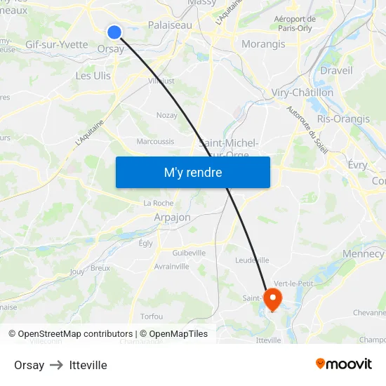 Orsay to Itteville map