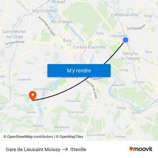 Gare de Lieusaint Moissy to Itteville map