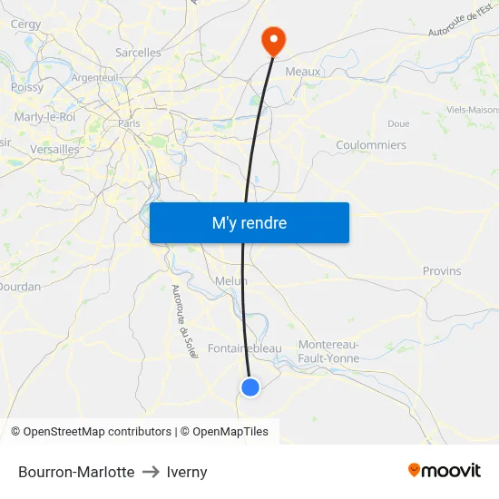 Bourron-Marlotte to Iverny map