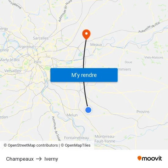 Champeaux to Iverny map