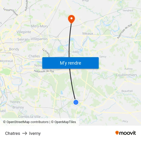 Chatres to Iverny map