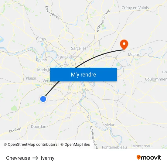 Chevreuse to Iverny map