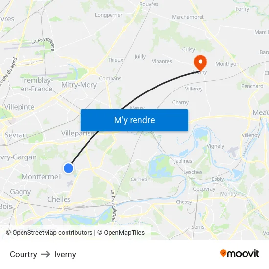 Courtry to Iverny map