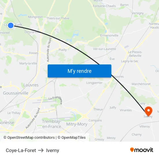 Coye-La-Foret to Iverny map