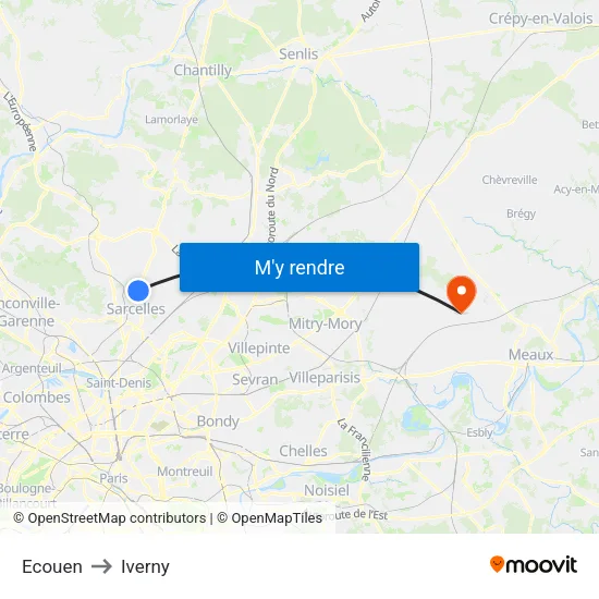 Ecouen to Iverny map