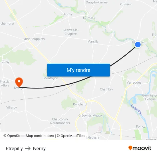 Etrepilly to Iverny map