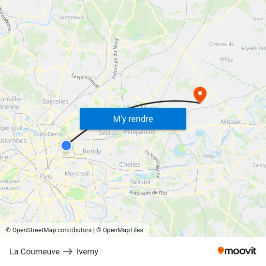 La Courneuve to Iverny map