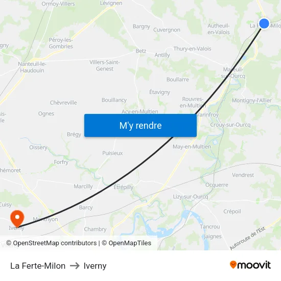 La Ferte-Milon to Iverny map