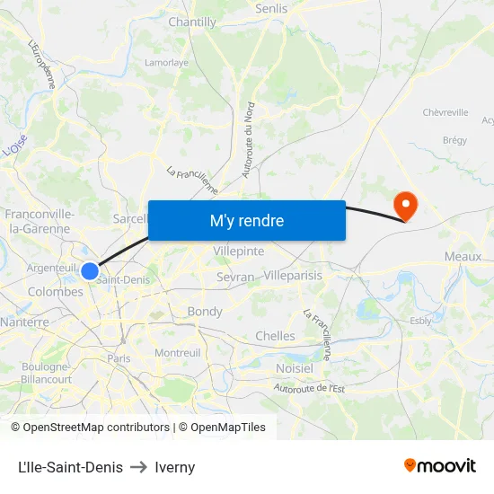 L'Ile-Saint-Denis to Iverny map