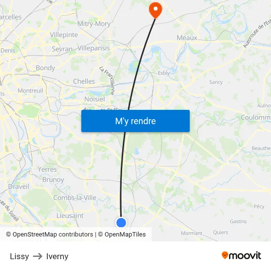 Lissy to Iverny map