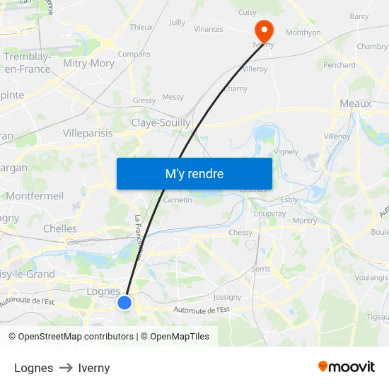 Lognes to Iverny map
