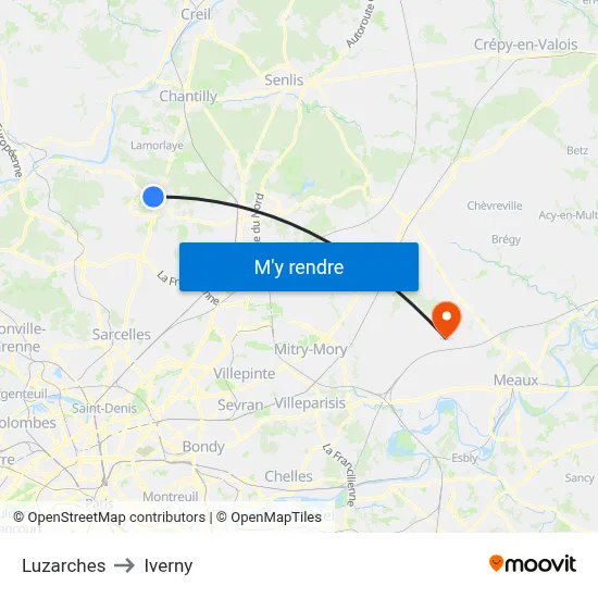 Luzarches to Iverny map