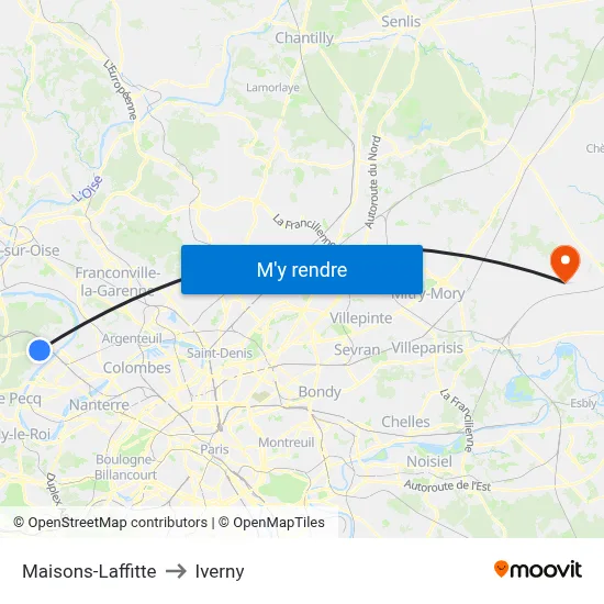 Maisons-Laffitte to Iverny map