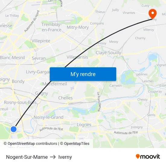 Nogent-Sur-Marne to Iverny map