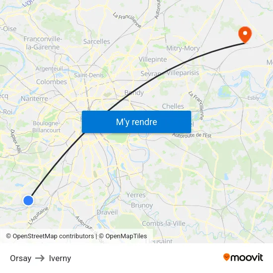 Orsay to Iverny map