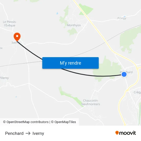Penchard to Iverny map