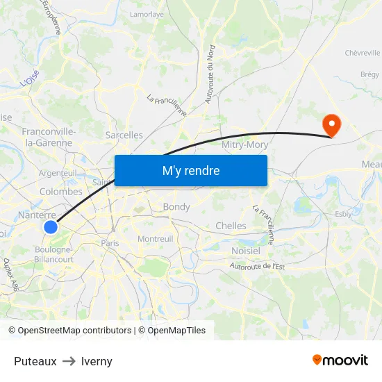 Puteaux to Iverny map