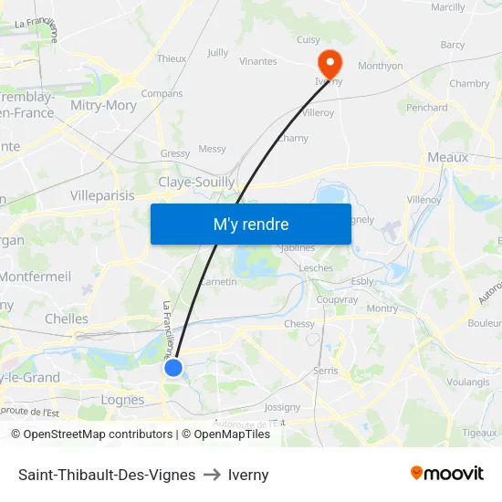 Saint-Thibault-Des-Vignes to Iverny map