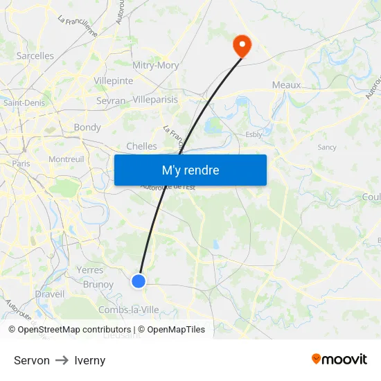 Servon to Iverny map