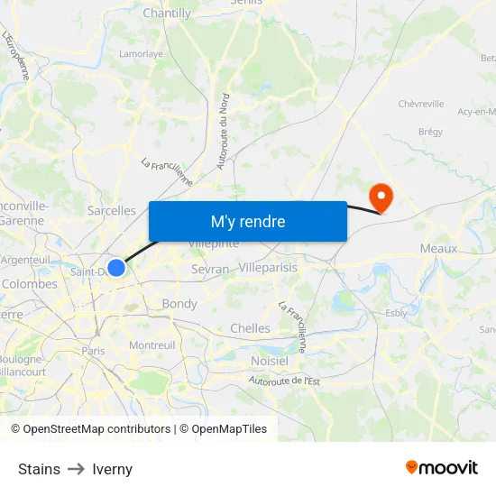 Stains to Iverny map