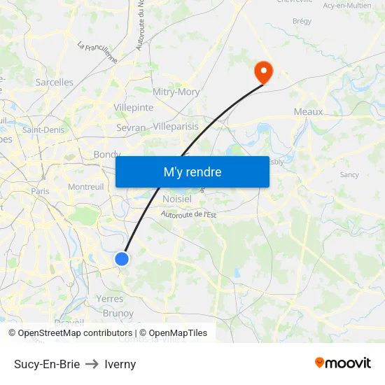 Sucy-En-Brie to Iverny map