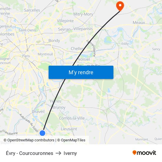 Évry - Courcouronnes to Iverny map