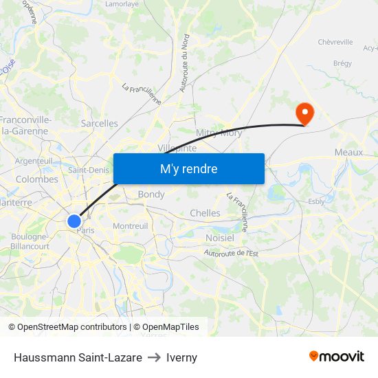 Haussmann Saint-Lazare to Iverny map