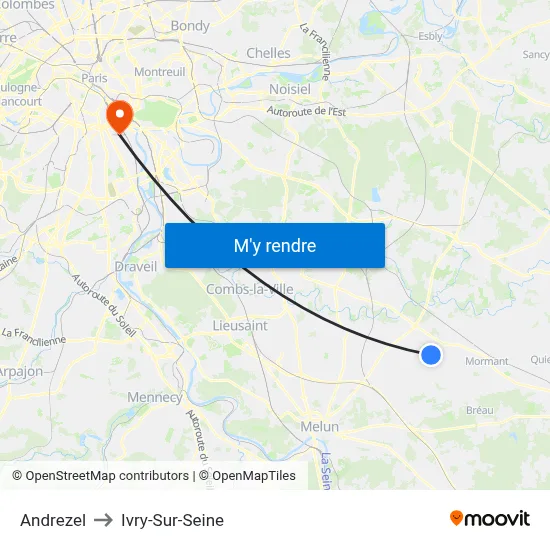 Andrezel to Ivry-Sur-Seine map