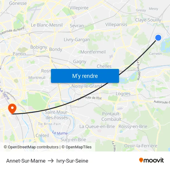 Annet-Sur-Marne to Ivry-Sur-Seine map