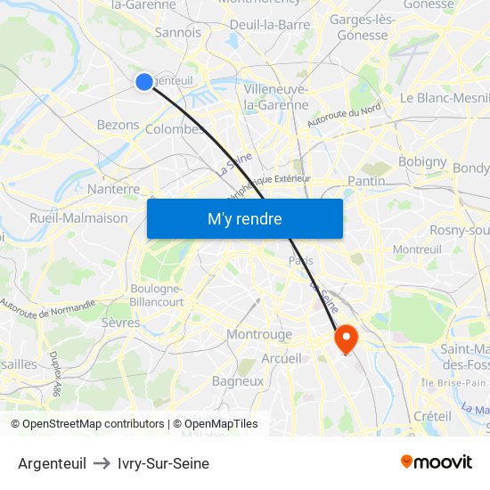 Argenteuil to Ivry-Sur-Seine map