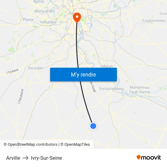 Arville to Ivry-Sur-Seine map