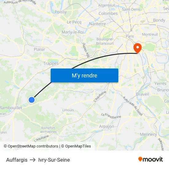 Auffargis to Ivry-Sur-Seine map