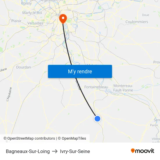 Bagneaux-Sur-Loing to Ivry-Sur-Seine map