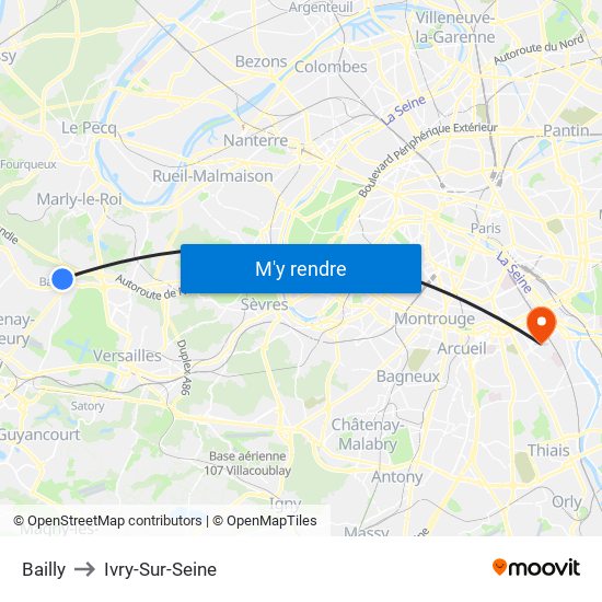 Bailly to Ivry-Sur-Seine map