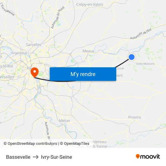 Bassevelle to Ivry-Sur-Seine map