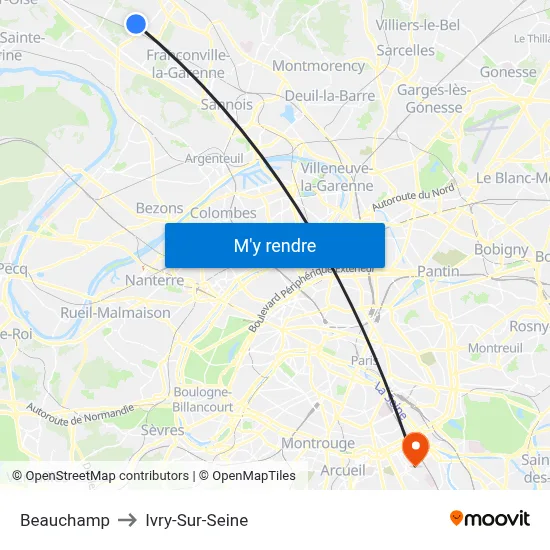Beauchamp to Ivry-Sur-Seine map