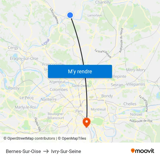 Bernes-Sur-Oise to Ivry-Sur-Seine map