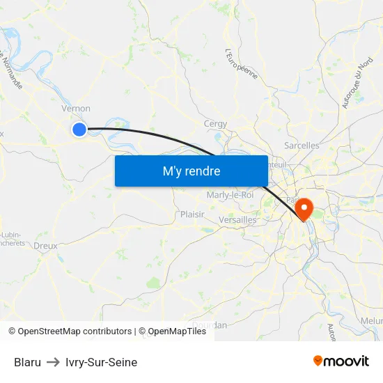 Blaru to Ivry-Sur-Seine map