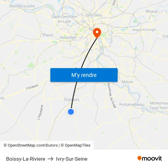 Boissy-La-Riviere to Ivry-Sur-Seine map