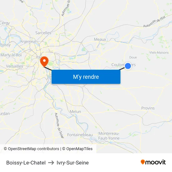 Boissy-Le-Chatel to Ivry-Sur-Seine map