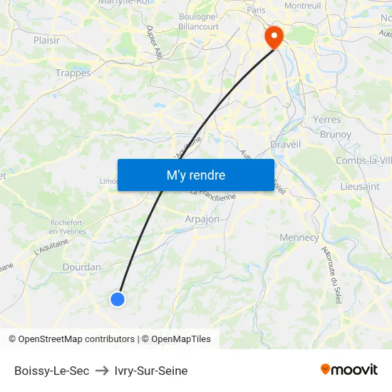 Boissy-Le-Sec to Ivry-Sur-Seine map