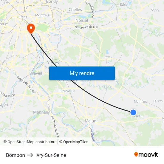 Bombon to Ivry-Sur-Seine map