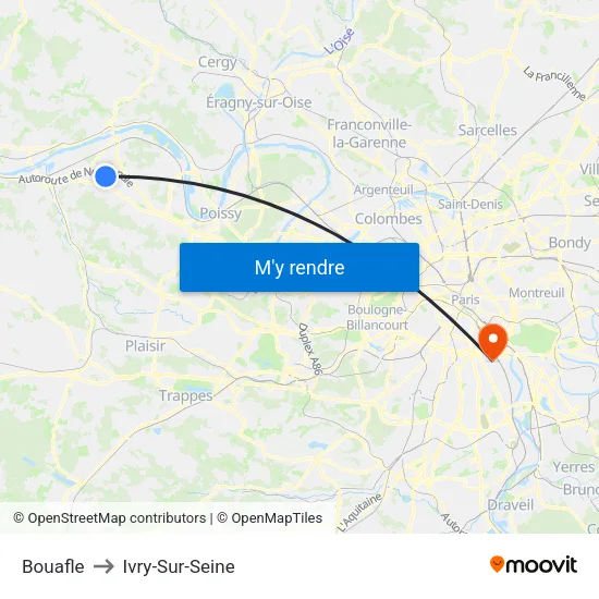 Bouafle to Ivry-Sur-Seine map