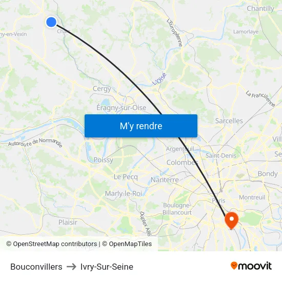 Bouconvillers to Ivry-Sur-Seine map