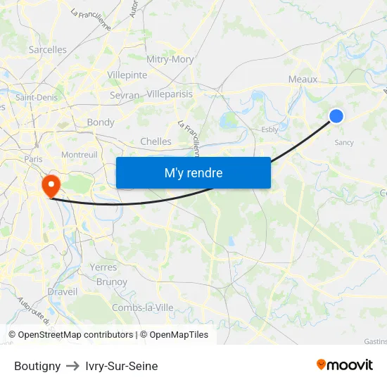 Boutigny to Ivry-Sur-Seine map
