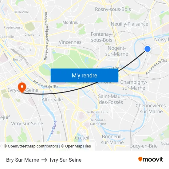 Bry-Sur-Marne to Ivry-Sur-Seine map